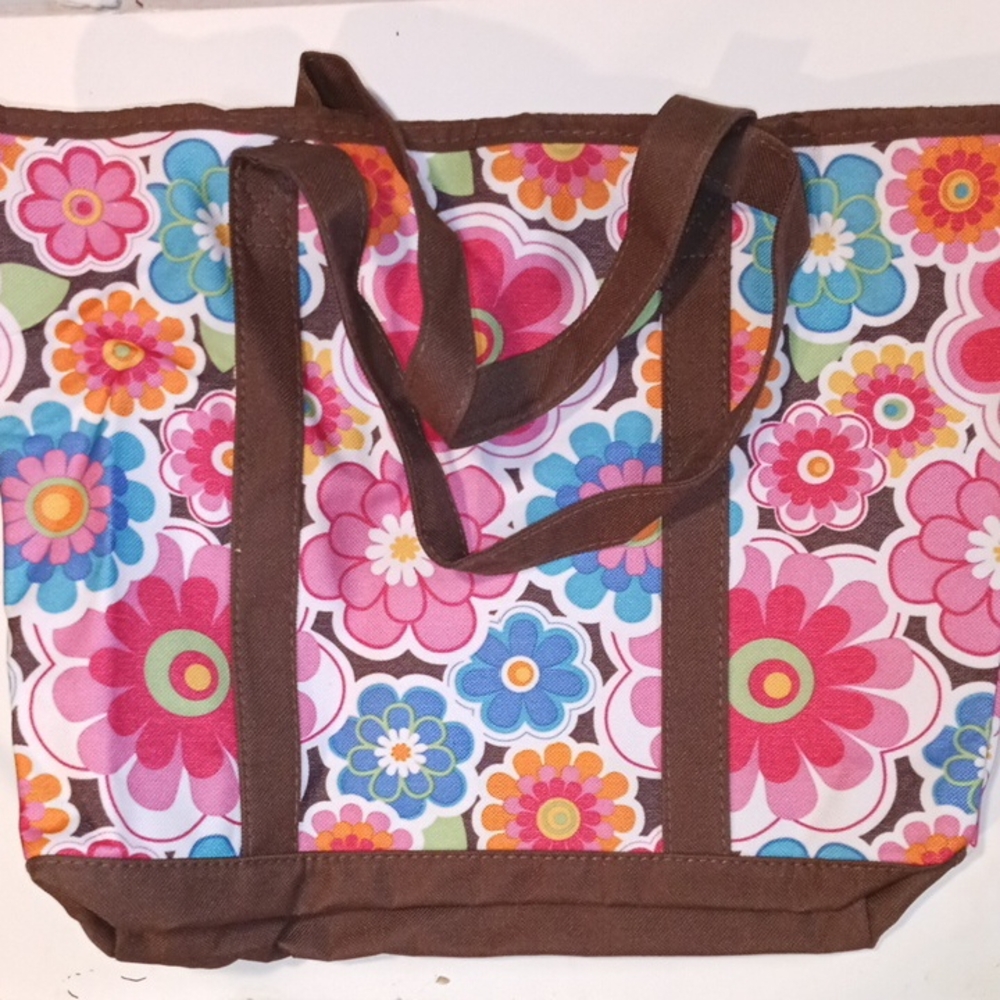 Avon Floral Tote with Brown Trim